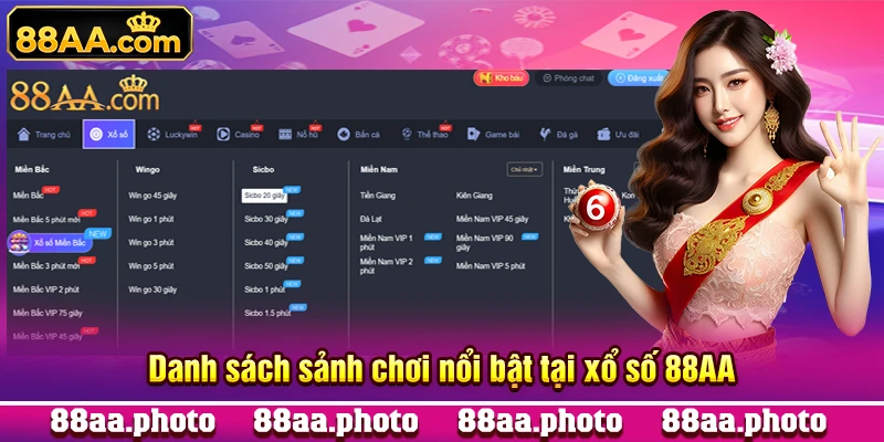 Danh sách sảnh chơi nổi bật tại xổ số 88AA